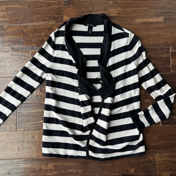 WHBM Ivory Black Stripe Open Cardigan - Small - Picture 1 of 2